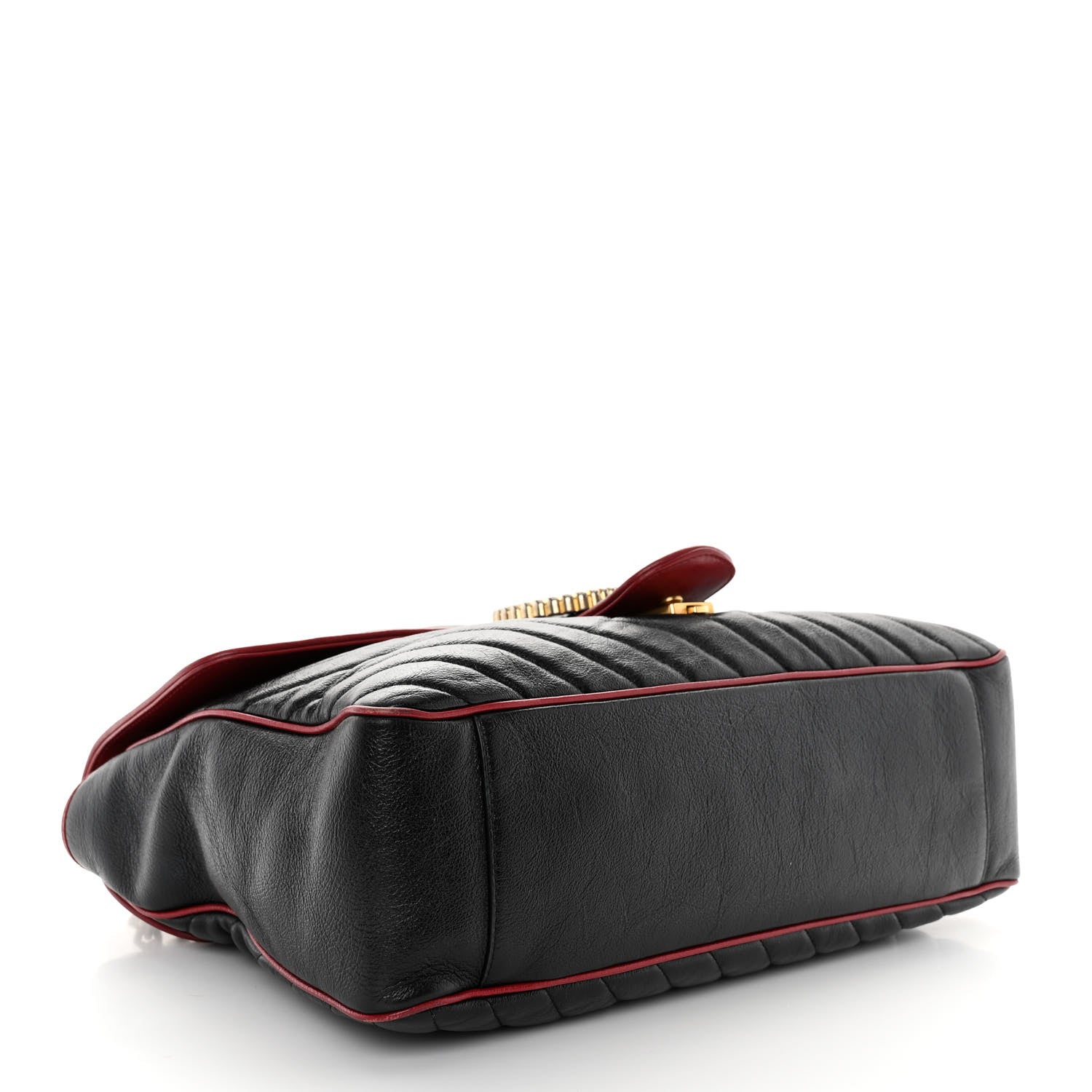 Gucci Vintage Effect Calfskin Matelasse Diagonal Large Torchon GG Marmont Shoulder Bag Black Romantic Cherry 4 of 10