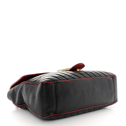 Gucci Vintage Effect Calfskin Matelasse Diagonal Large Torchon GG Marmont Shoulder Bag Black Romantic Cherry 4 of 10