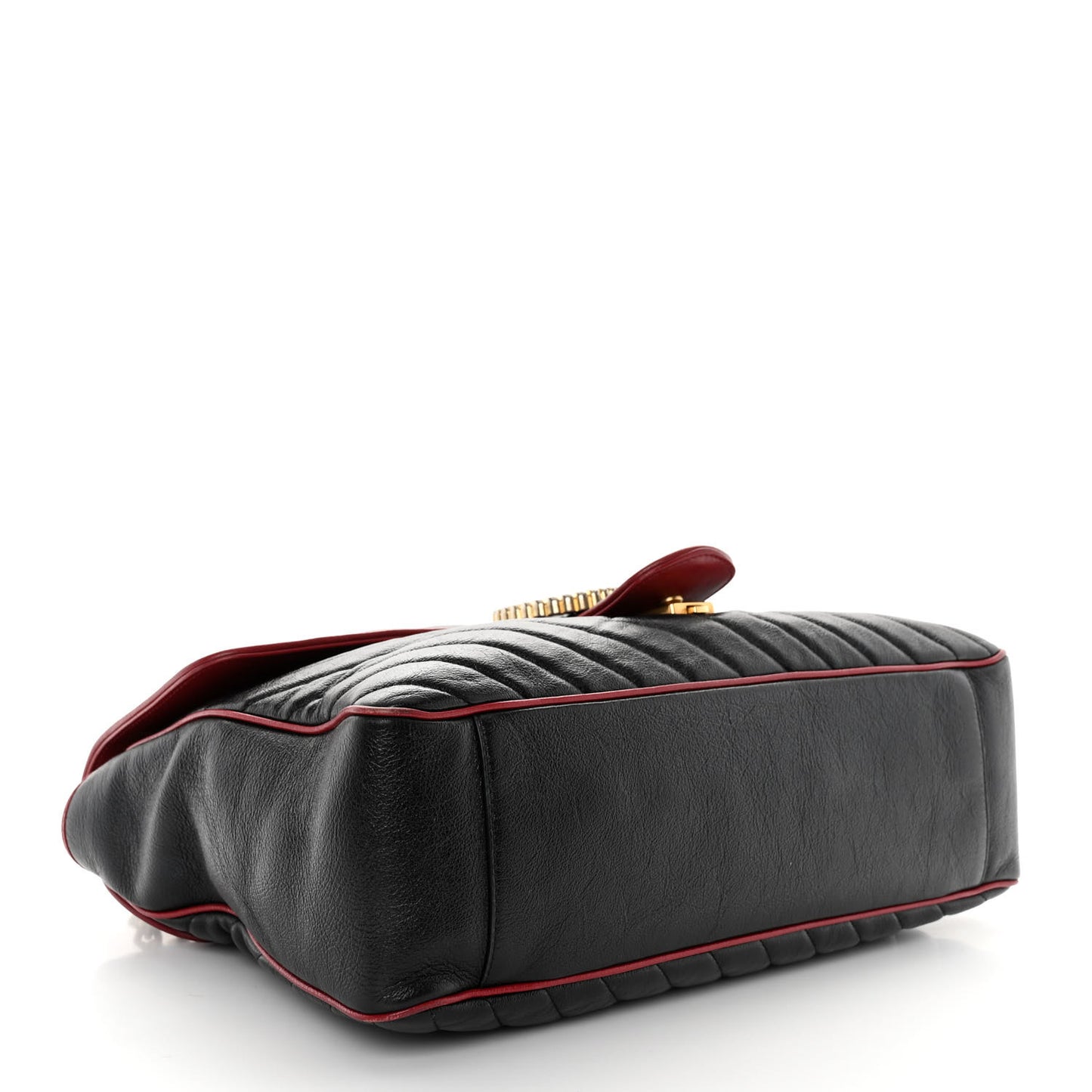 Vintage Effect Calfskin Matelasse Diagonal Large Torchon GG Marmont Shoulder Bag Black Romantic Cherry