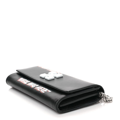 Off-White Calfskin Jitney Logo Flap Wallet On Chain Black 6 of 6