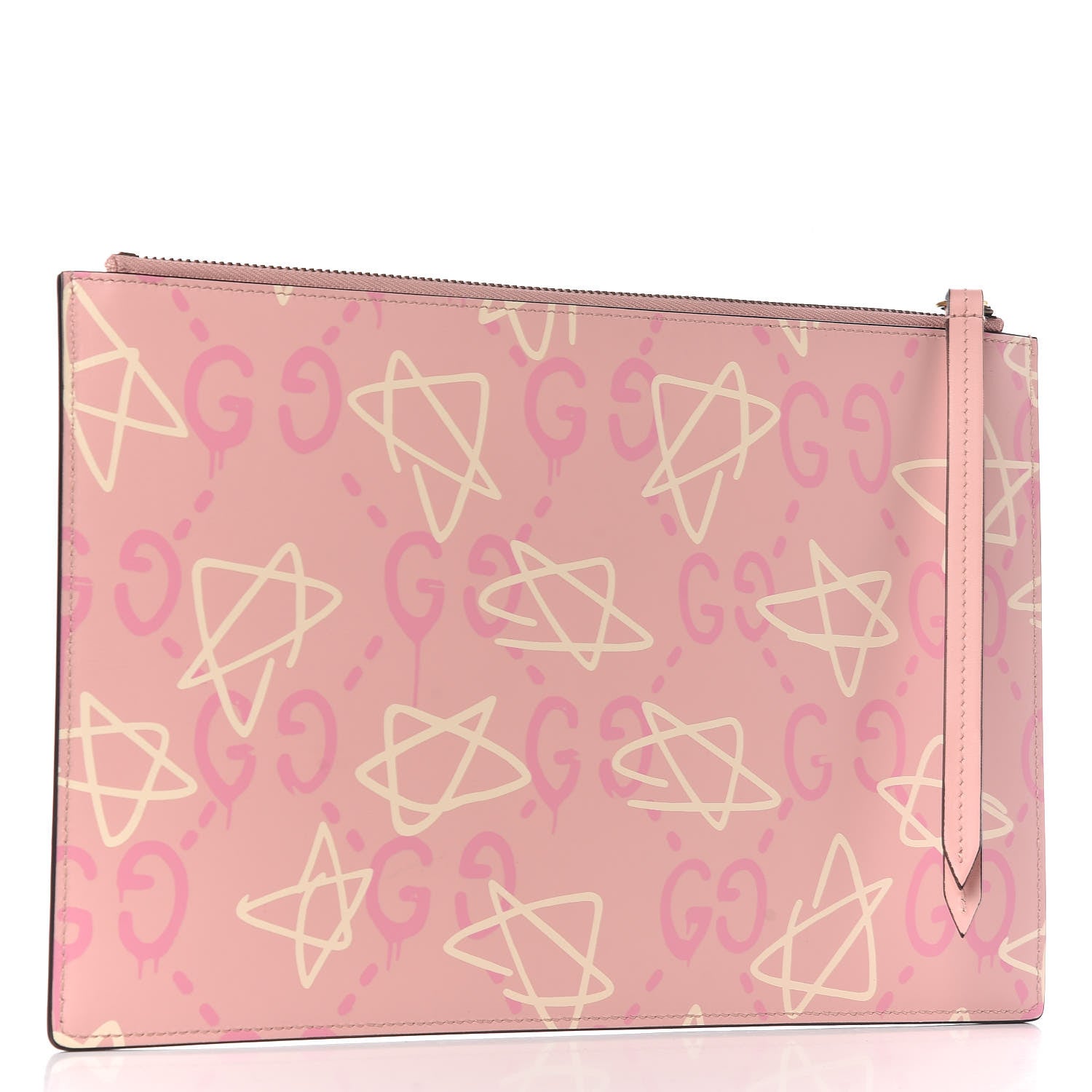 Gucci Calfskin GucciGhost Print Zip Pouch Perfect Pink Rosa Ivory 3 of 9
