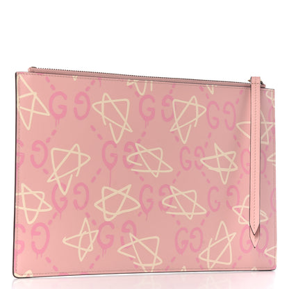 Gucci Calfskin GucciGhost Print Zip Pouch Perfect Pink Rosa Ivory 3 of 9