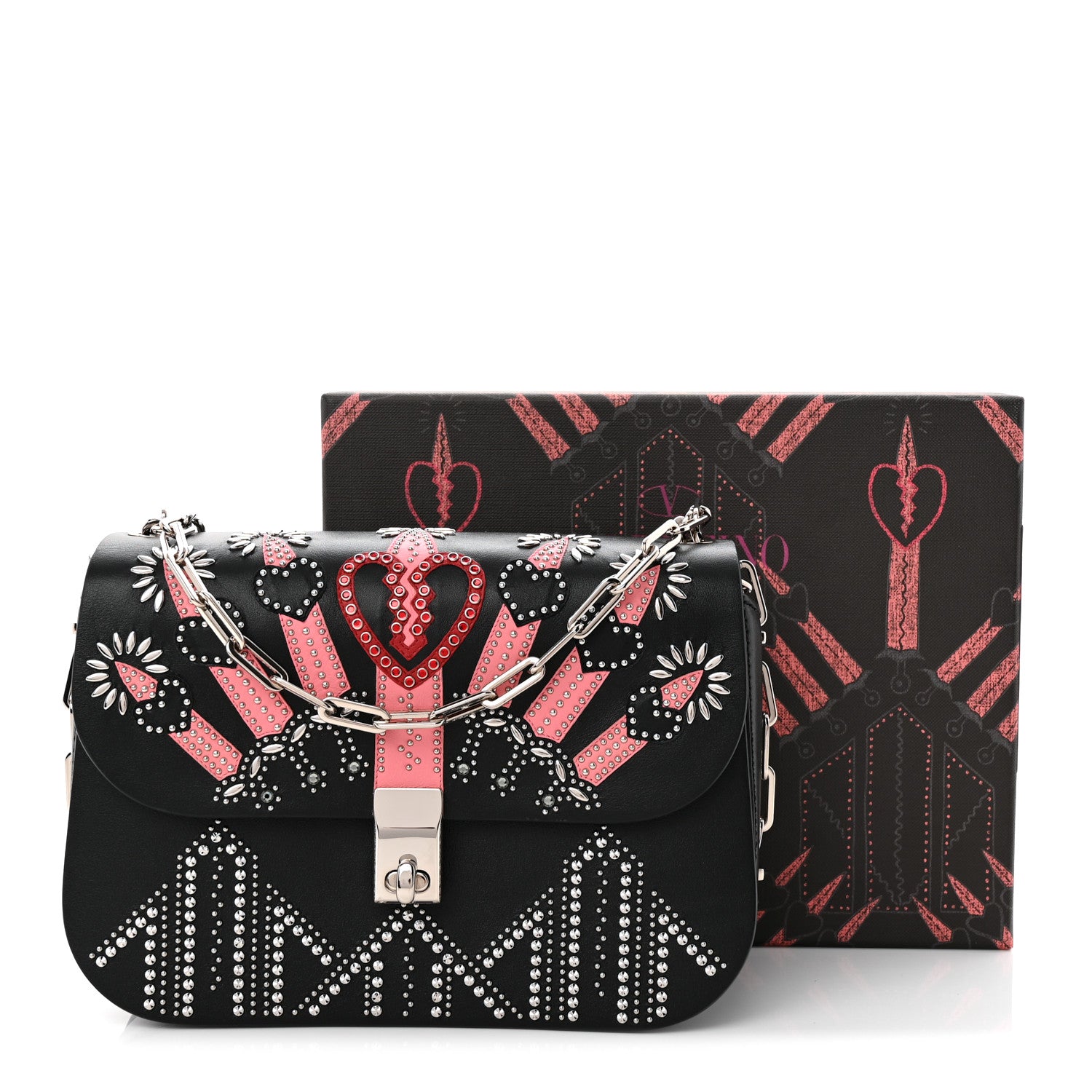 VALENTINO GARAVANIバッグ 外袋付き Valentino Garavani Vitello Loveblade Embellished Chain Flap Bag