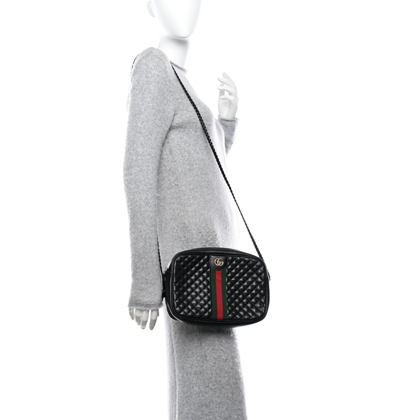 Calfskin Web Trapuntata Small GG Shoulder Bag Black