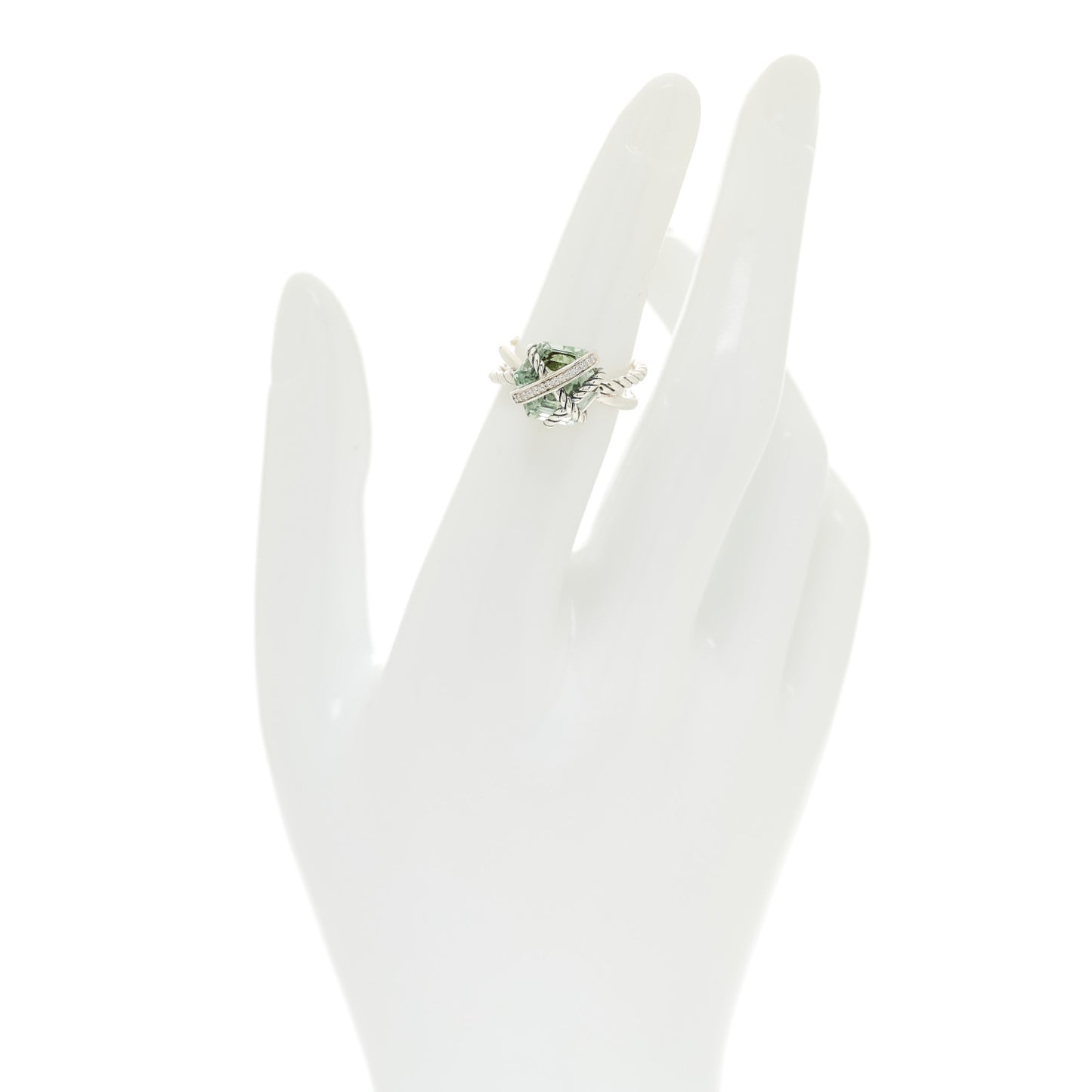 Sterling Silver Diamond Prasiolite 10mm Cable Wrap Ring 50 5.25
