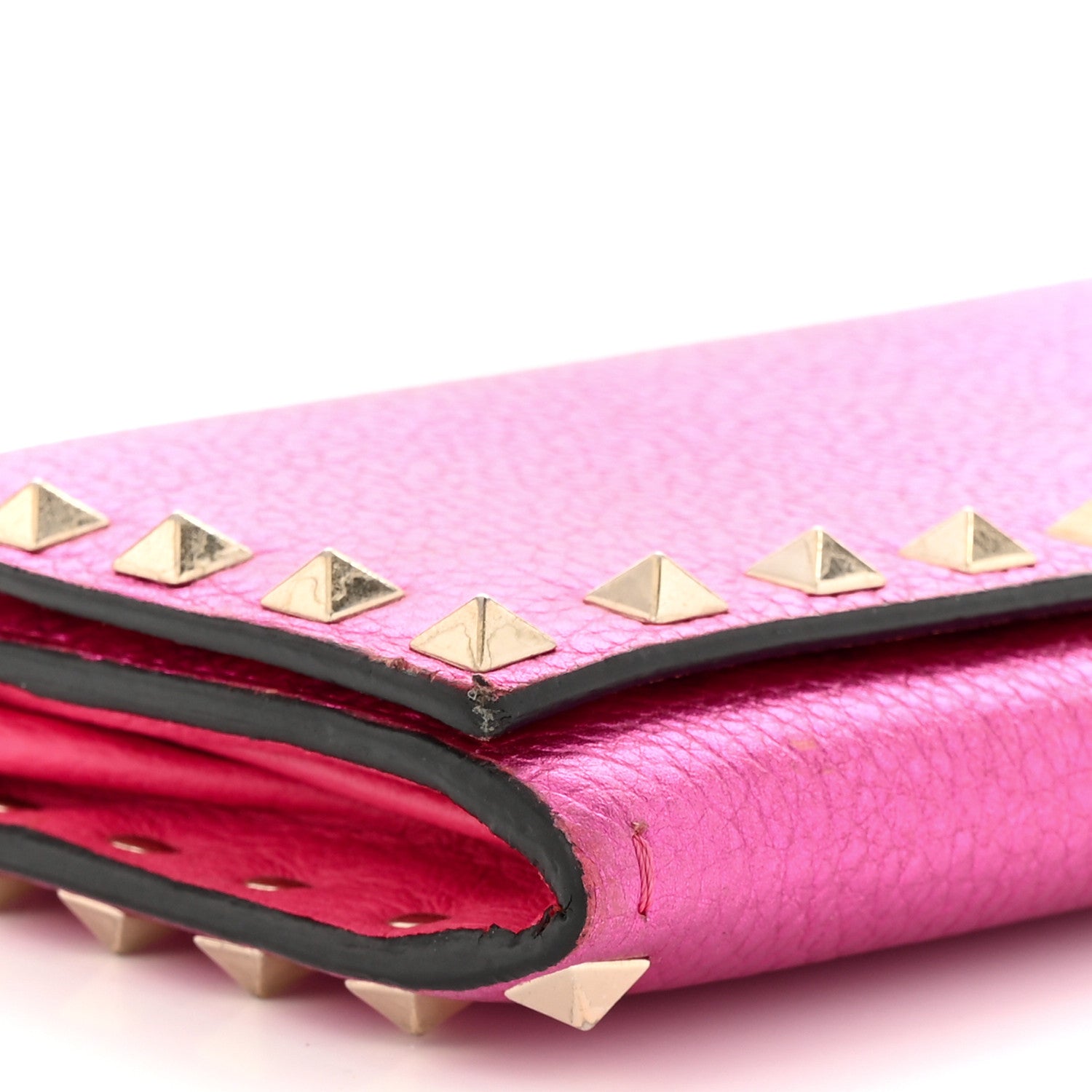 Valentino Garavani Metallic Pebbled Calfskin Rockstud Flap Wallet On Chain Peony 10 of 12