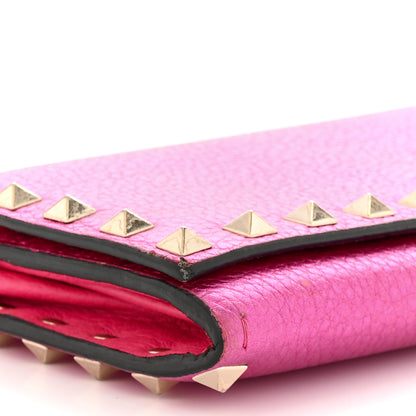 Valentino Garavani Metallic Pebbled Calfskin Rockstud Flap Wallet On Chain Peony 10 of 12