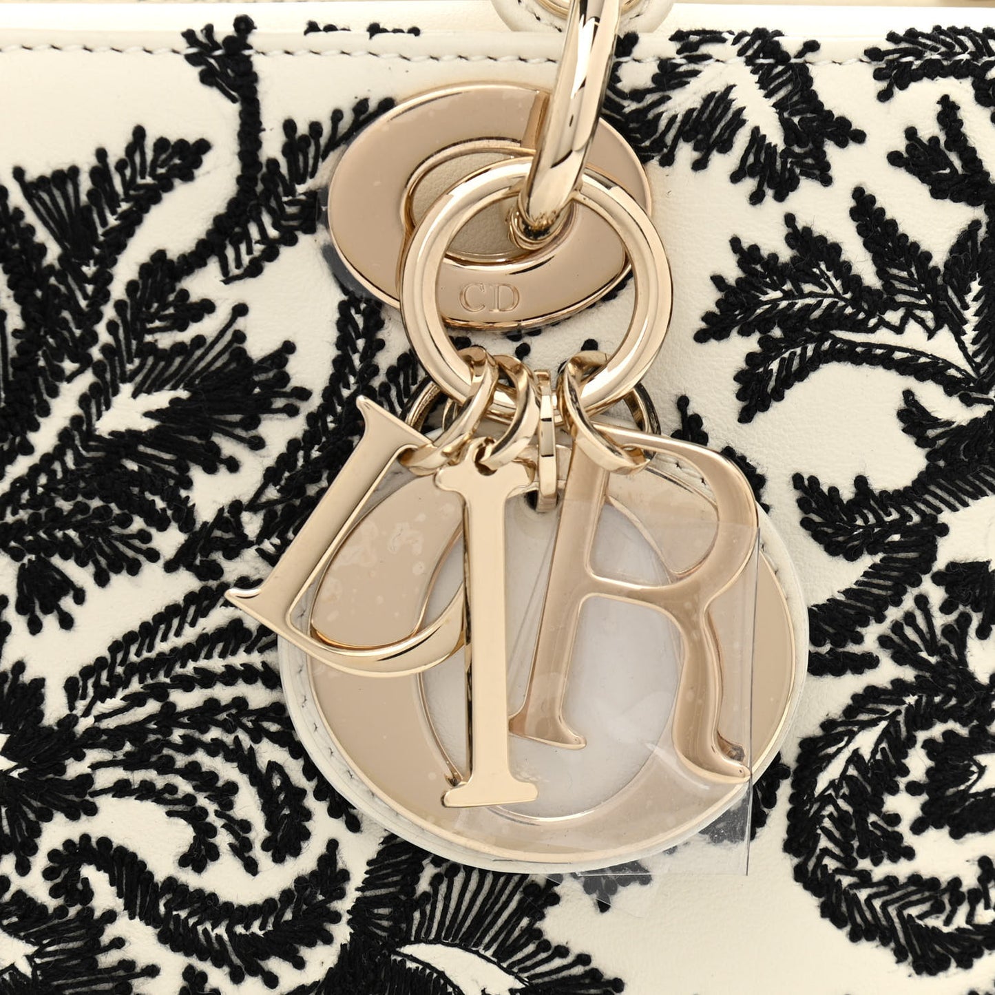 Calfskin Embroidered Lady D-Joy White Black