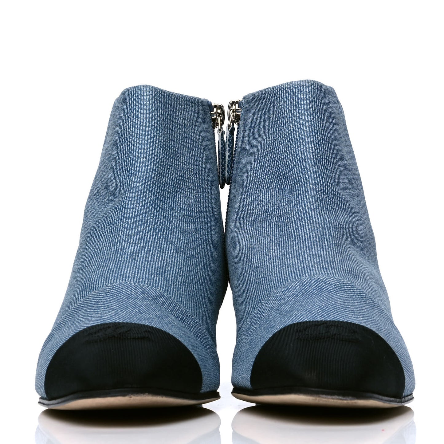 Denim Grosgrain Cap Toe Short Boots 39.5 Blue