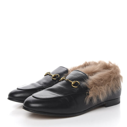 Gucci Malaga Kid Fur Womens Jordaan Loafers 40 Black Natural 3 of 13