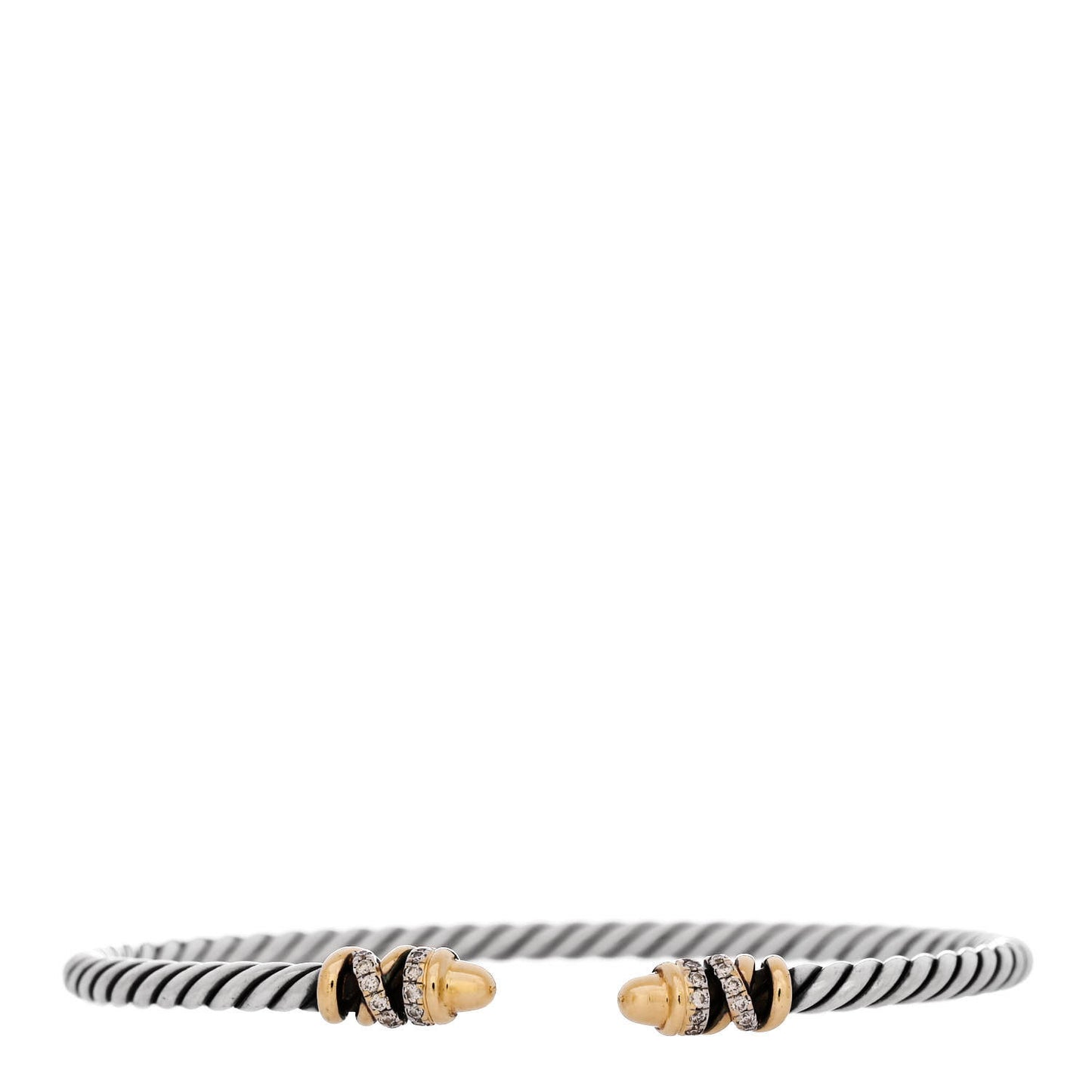 Sterling Silver 18K Yellow Gold Diamond 3mm Petite Helena Cuff Bracelet