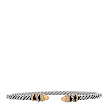 David Yurman Sterling Silver 18K Yellow Gold Diamond 3mm Petite Helena Cuff Bracelet 1 of 3
