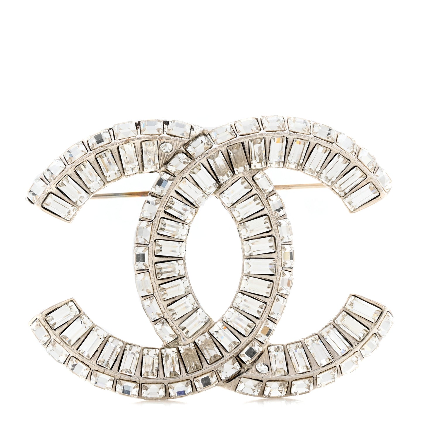 Baguette Crystal CC Brooch Silver