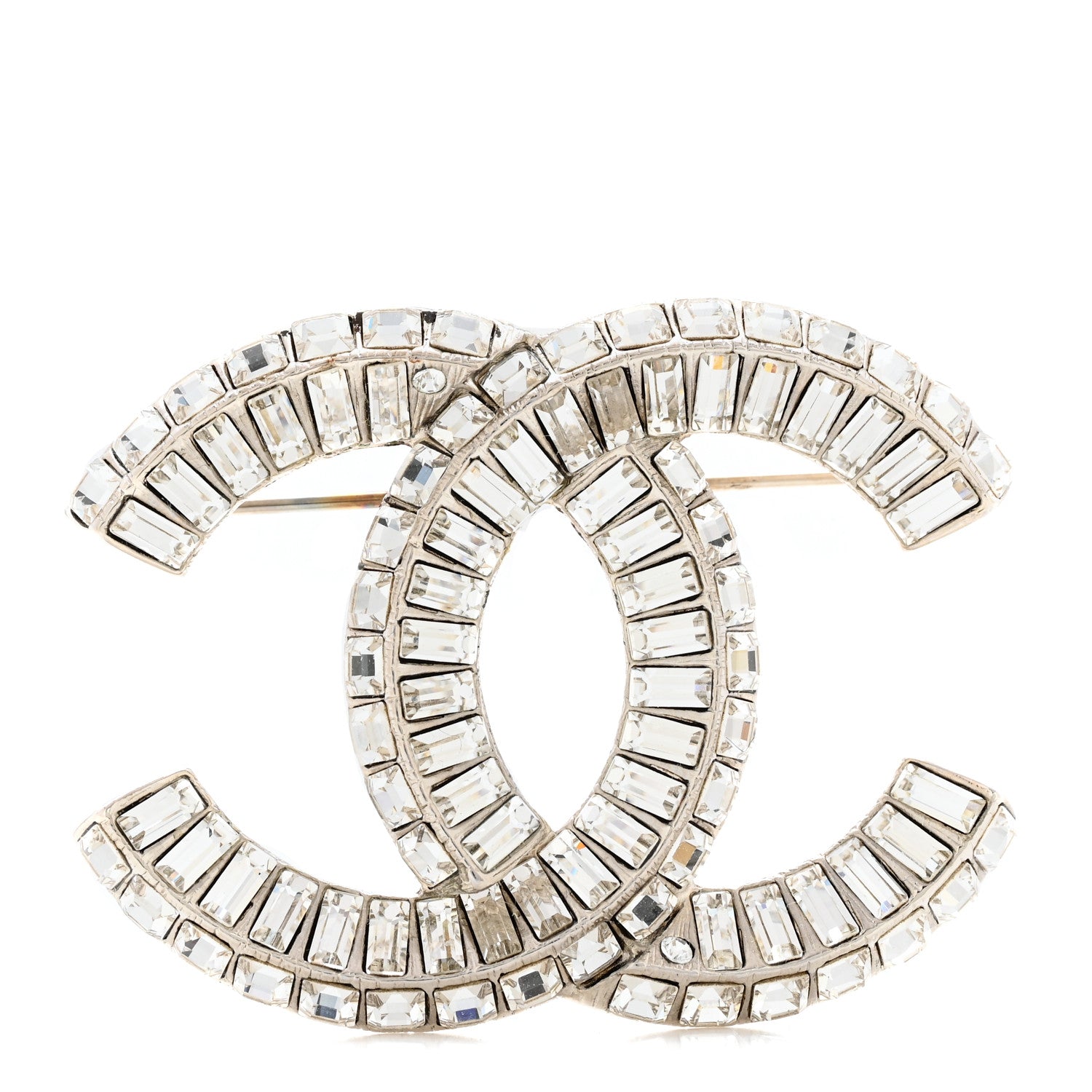 Chanel Baguette Crystal CC Brooch Silver 1 of 4