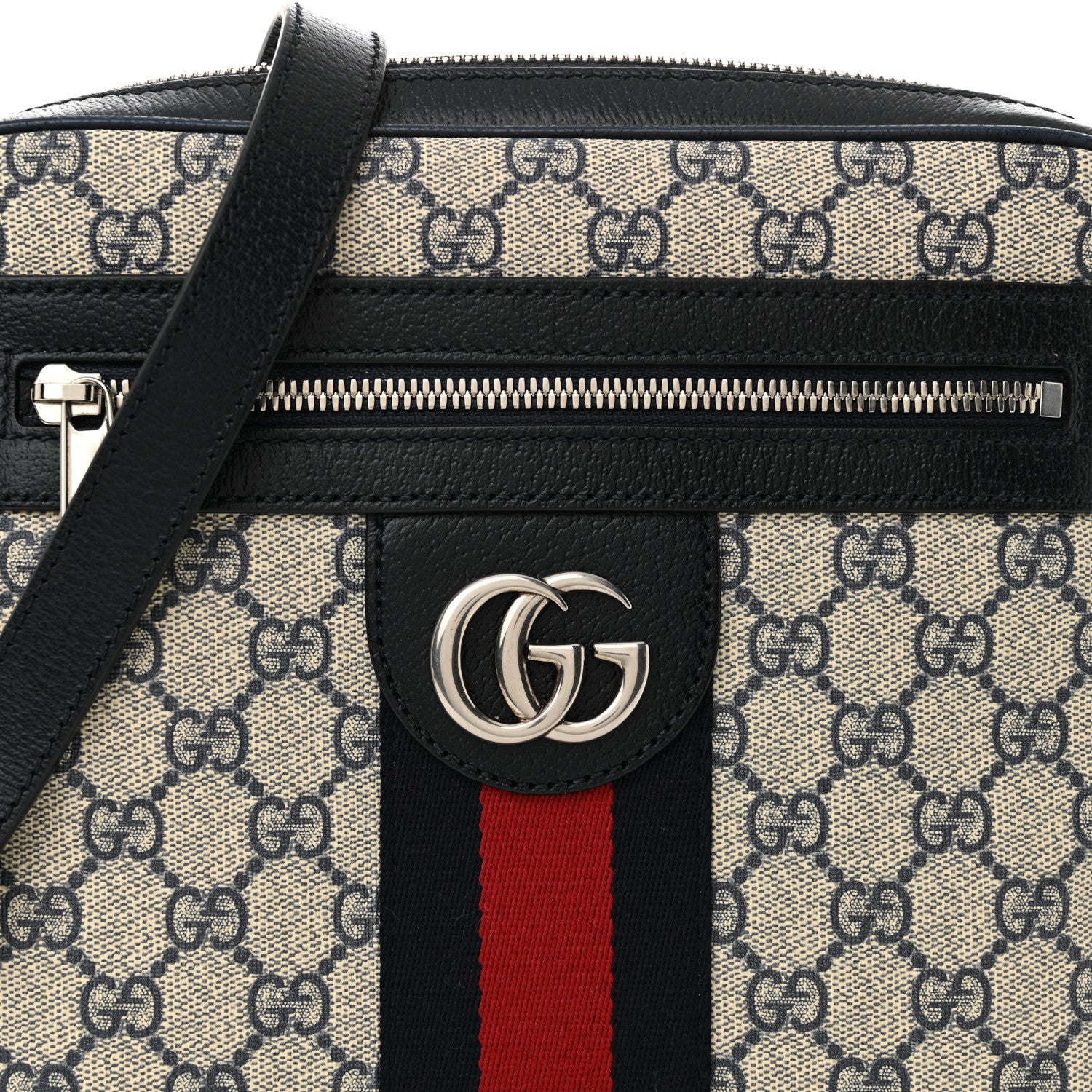 Gucci GG Supreme Monogram Textured Dollar Calfskin Web Small Ophidia Messenger Bag Beige Blue 8 of 10