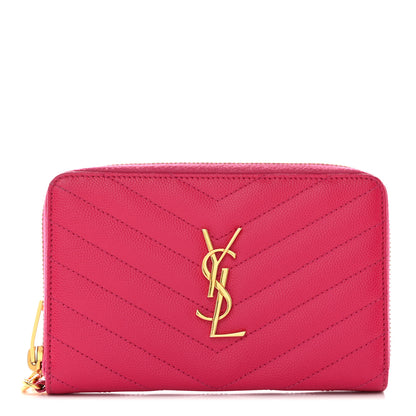 Saint Laurent Grain De Poudre Matelasse Chevron Monogram Phone Wallet Pink 1 of 12