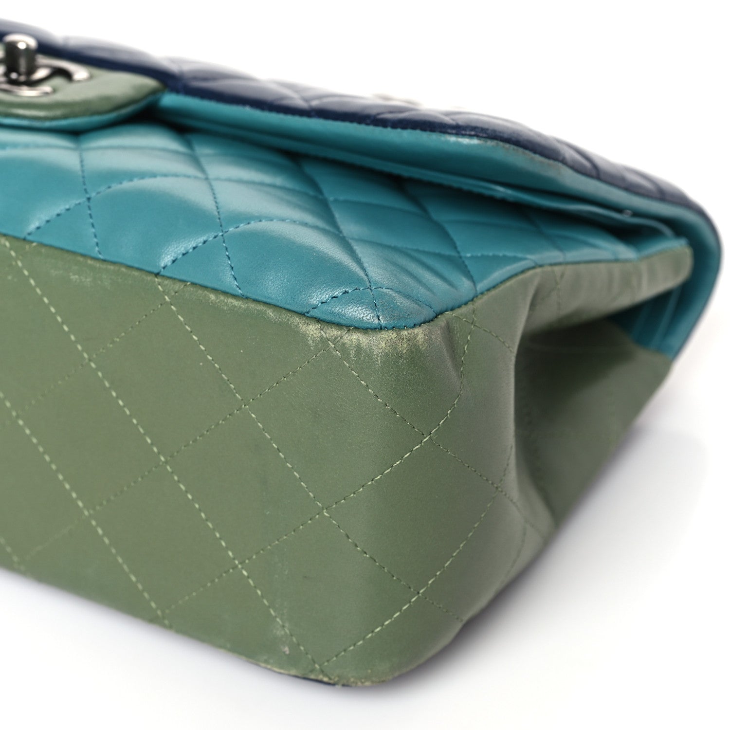 Chanel Lambskin Quilted Tri-Color Jumbo Double Flap Navy Blue Green 10 of 13