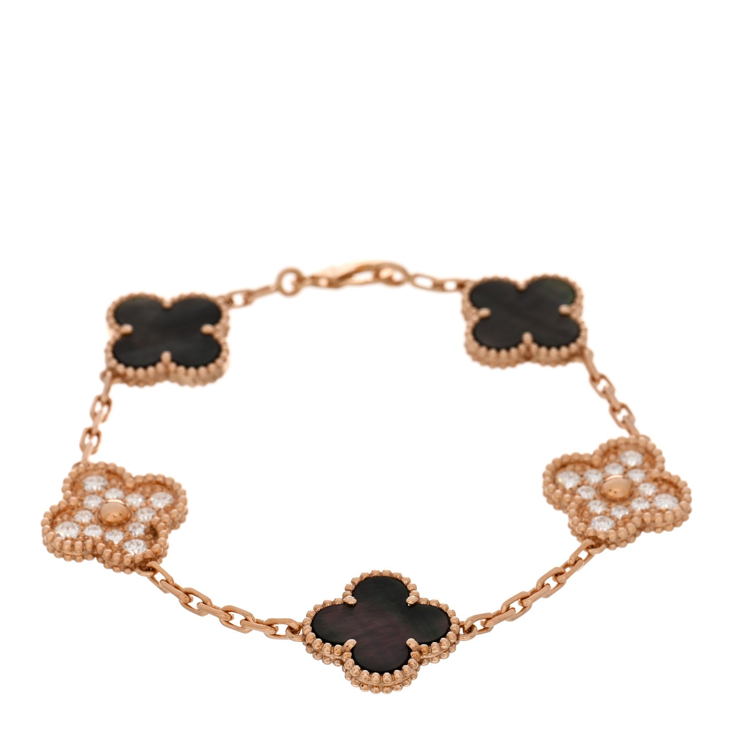Van Cleef & Arpels VAN CLEEF & ARPELS 18K Rose Gold Diamond Gray Mother of Pearl 5 Motifs Vintage Alhambra Bracelet 1 of 5