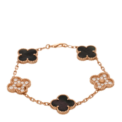 Van Cleef & Arpels VAN CLEEF & ARPELS 18K Rose Gold Diamond Gray Mother of Pearl 5 Motifs Vintage Alhambra Bracelet 1 of 5