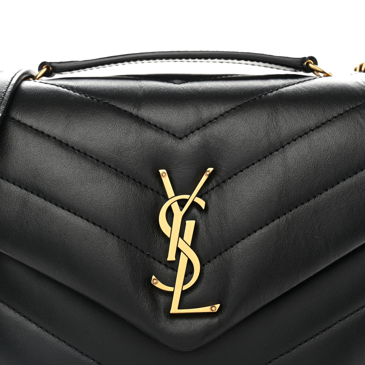 Saint Laurent Calfskin Y Quilted Monogram Small Loulou Chain Satchel Black 7 of 9