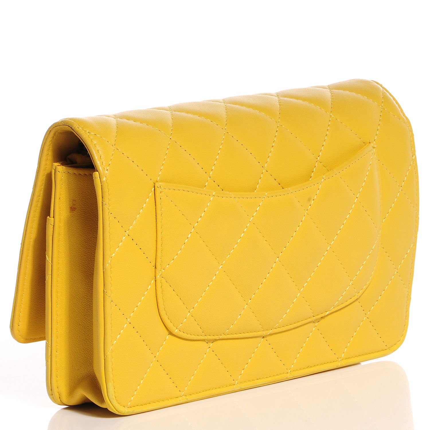 Chanel Lambskin Quilted Wallet On Chain WOC Yellow 3 of 7