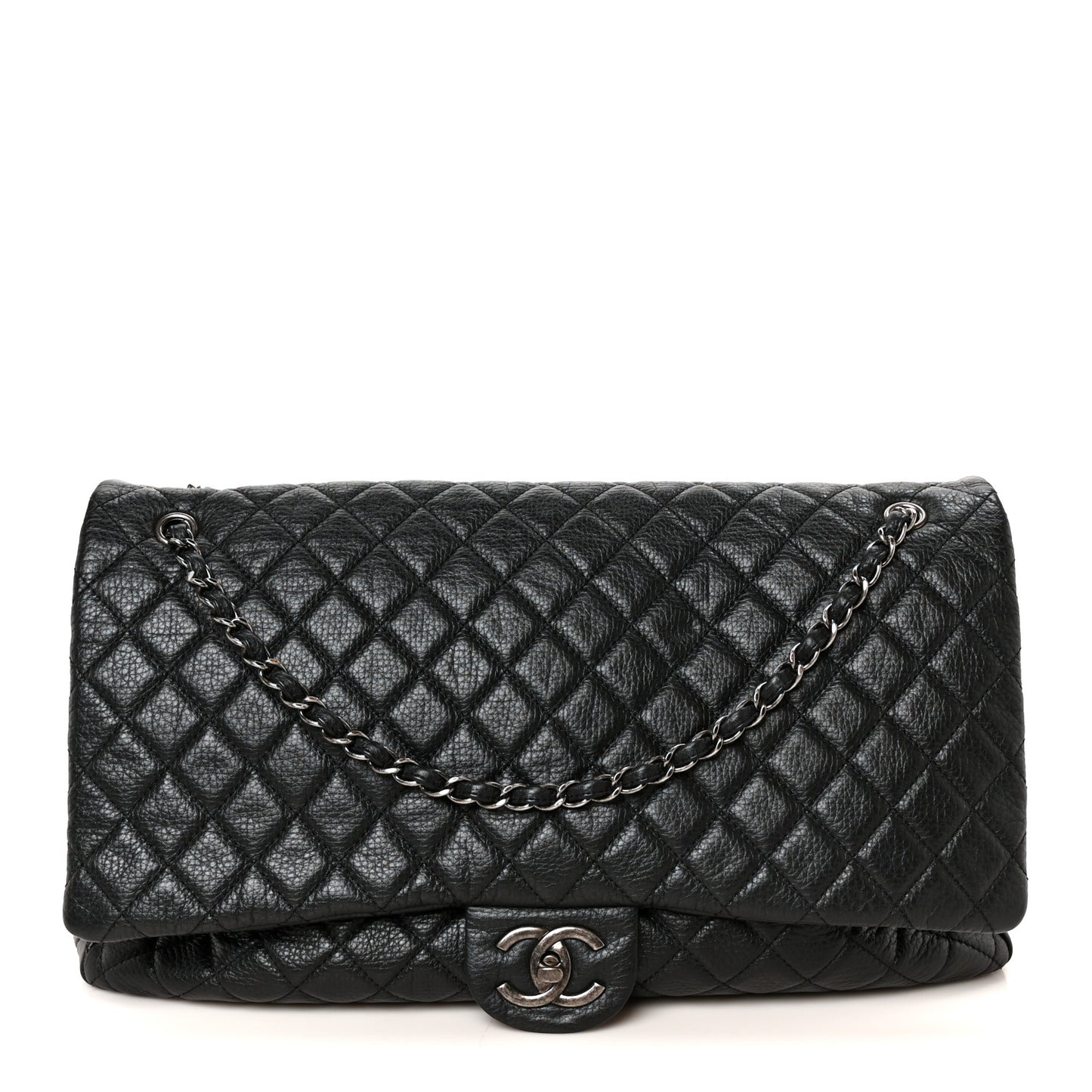 Calfskin Quilted Small XXL Travel Flap Bag Black