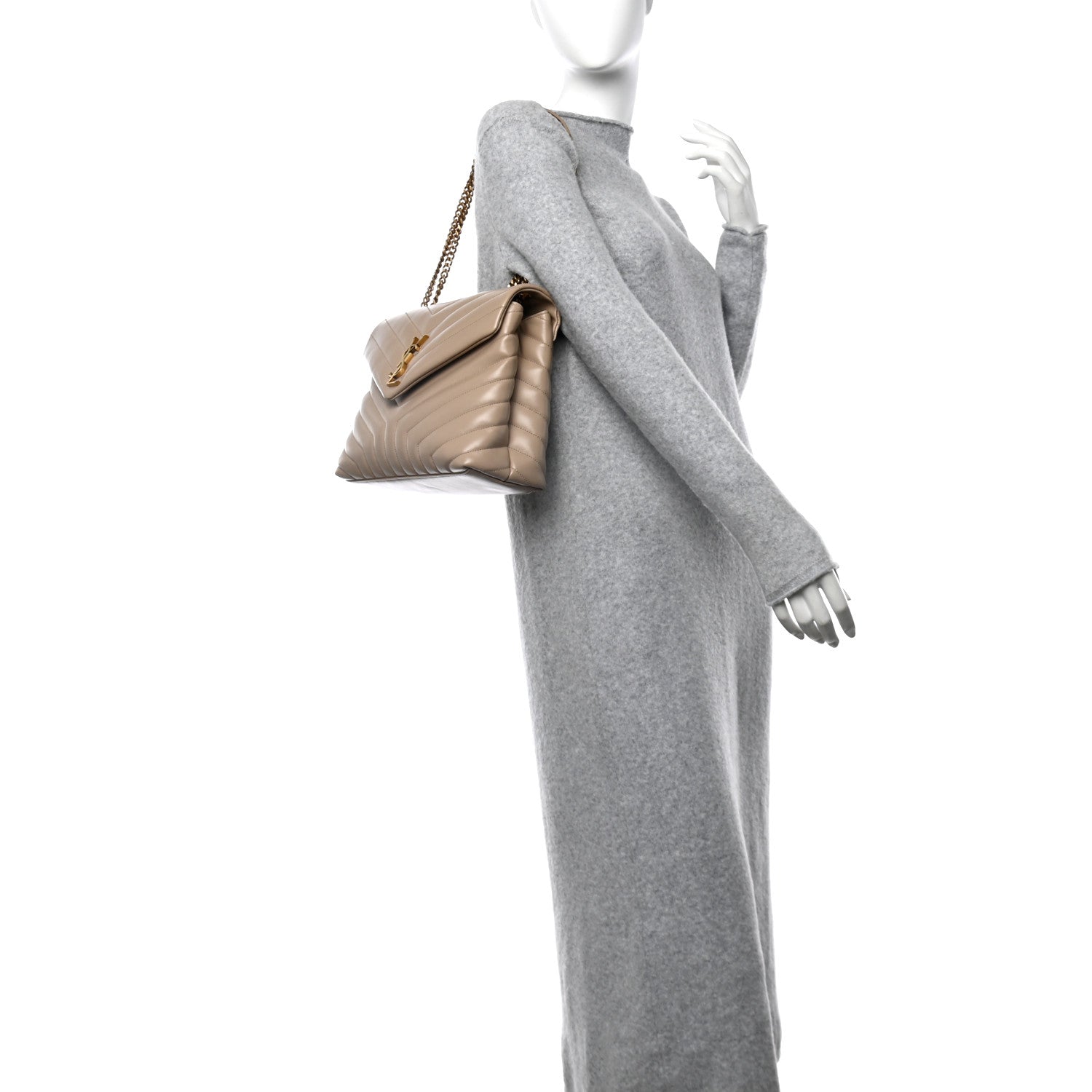 Saint Laurent Calfskin Y Quilted Monogram Medium Loulou Chain Satchel Dark Beige 2 of 12