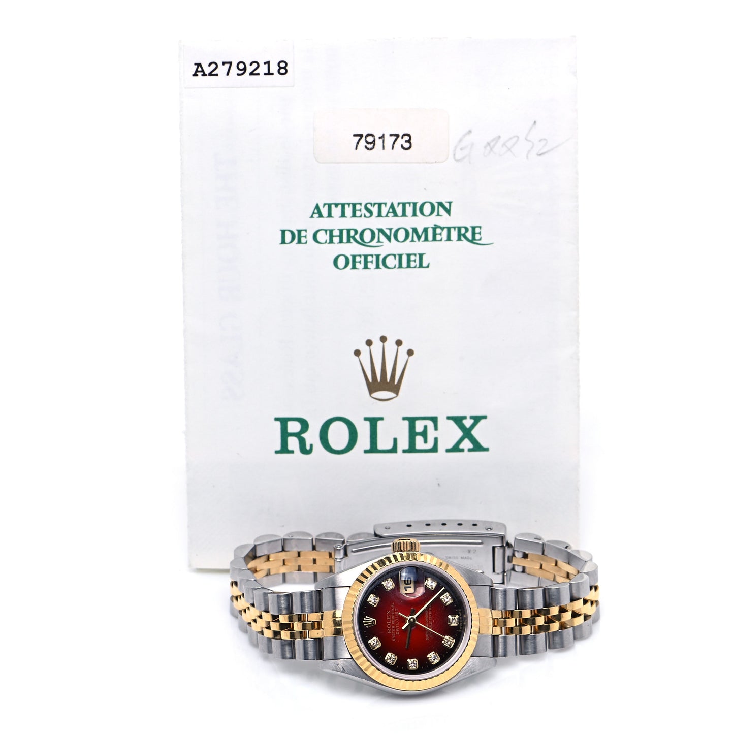 Stainless Steel 18K Yellow Gold Diamond 26mm Oyster Perpetual Datejust Watch Red Gradient 79173