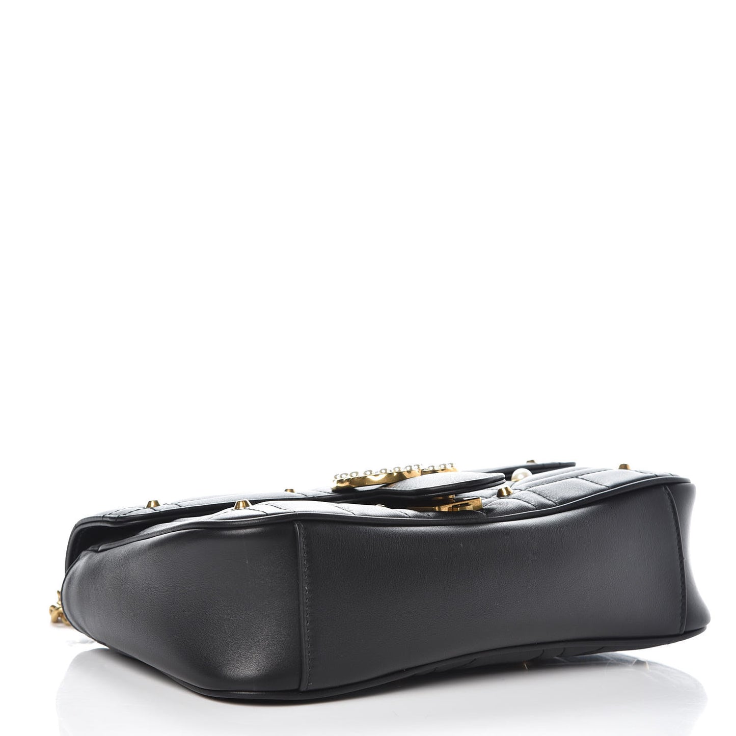 Calfskin Matelasse Studded Small Pearly GG Marmont Shoulder Bag Black