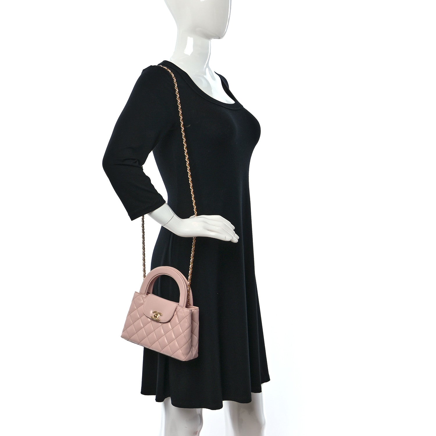 Chanel Shiny Aged Calfskin Quilted Nano Kelly Shopper Light Pink 2 of 10