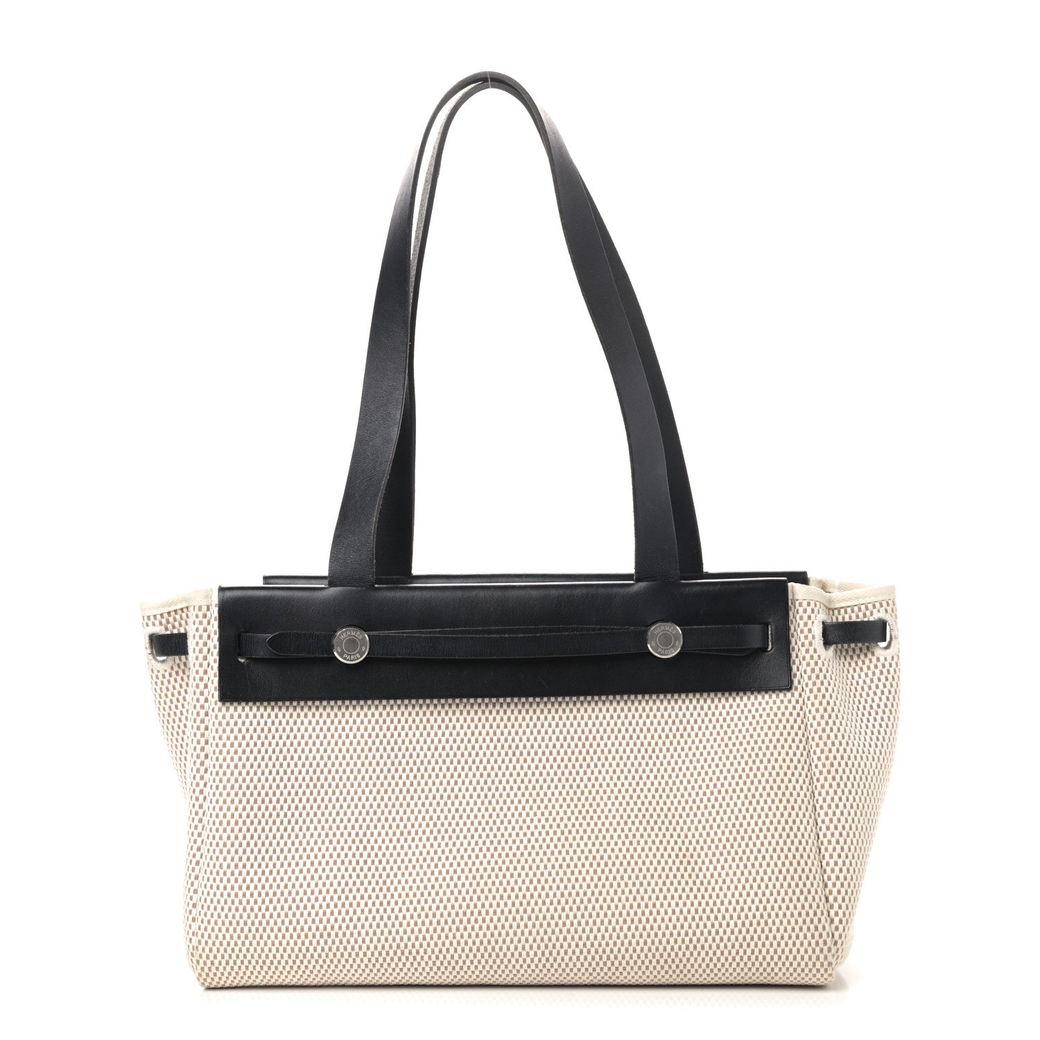 Hermes Toile Vache Calfskin Herbag Cabas PM Natural Black 2 of 10