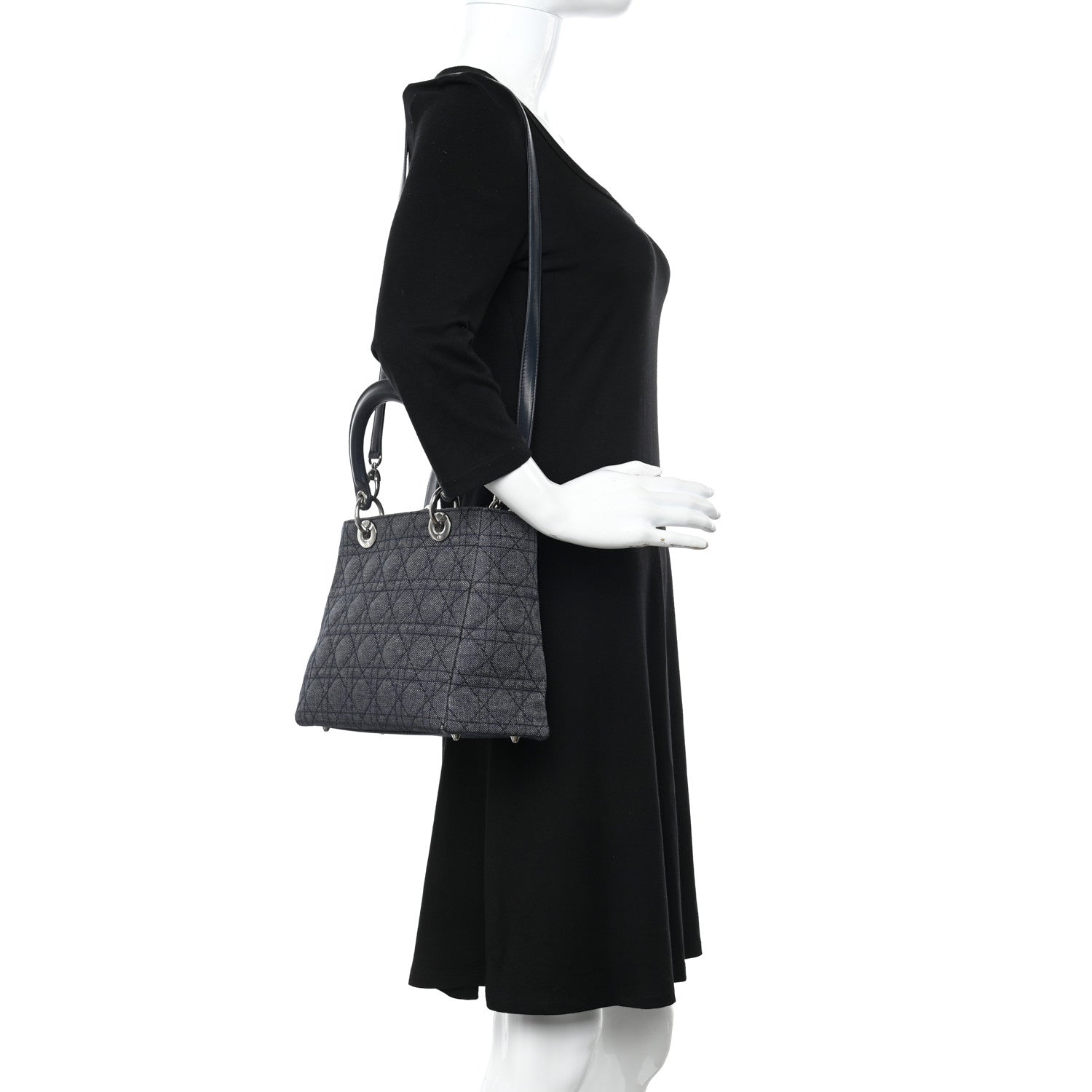 Christian Dior Denim Cannage Medium Lady Dior Black 2 of 21
