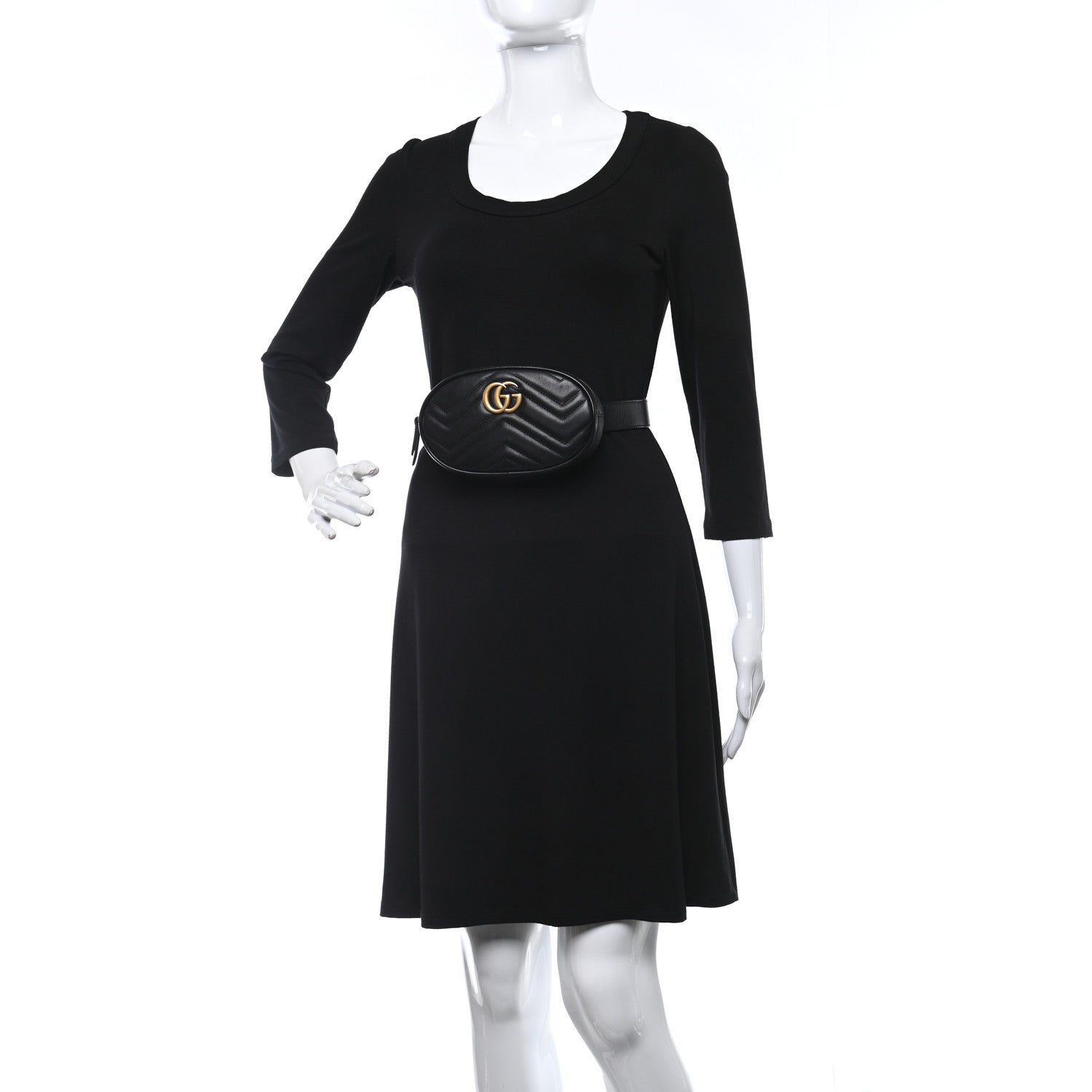 Gucci Calfskin Matelasse GG Marmont Belt Bag 85 34 Black 2 of 9