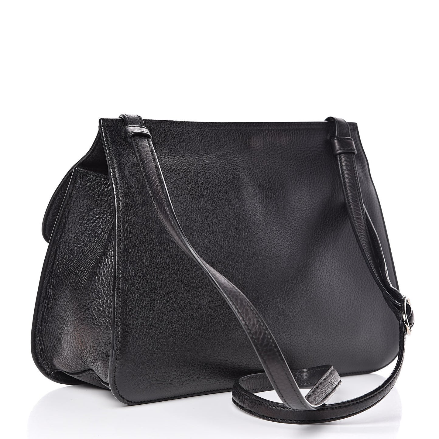 Pebbled Calfskin Medium Bamboo Daily Flap Shoulder Bag Black