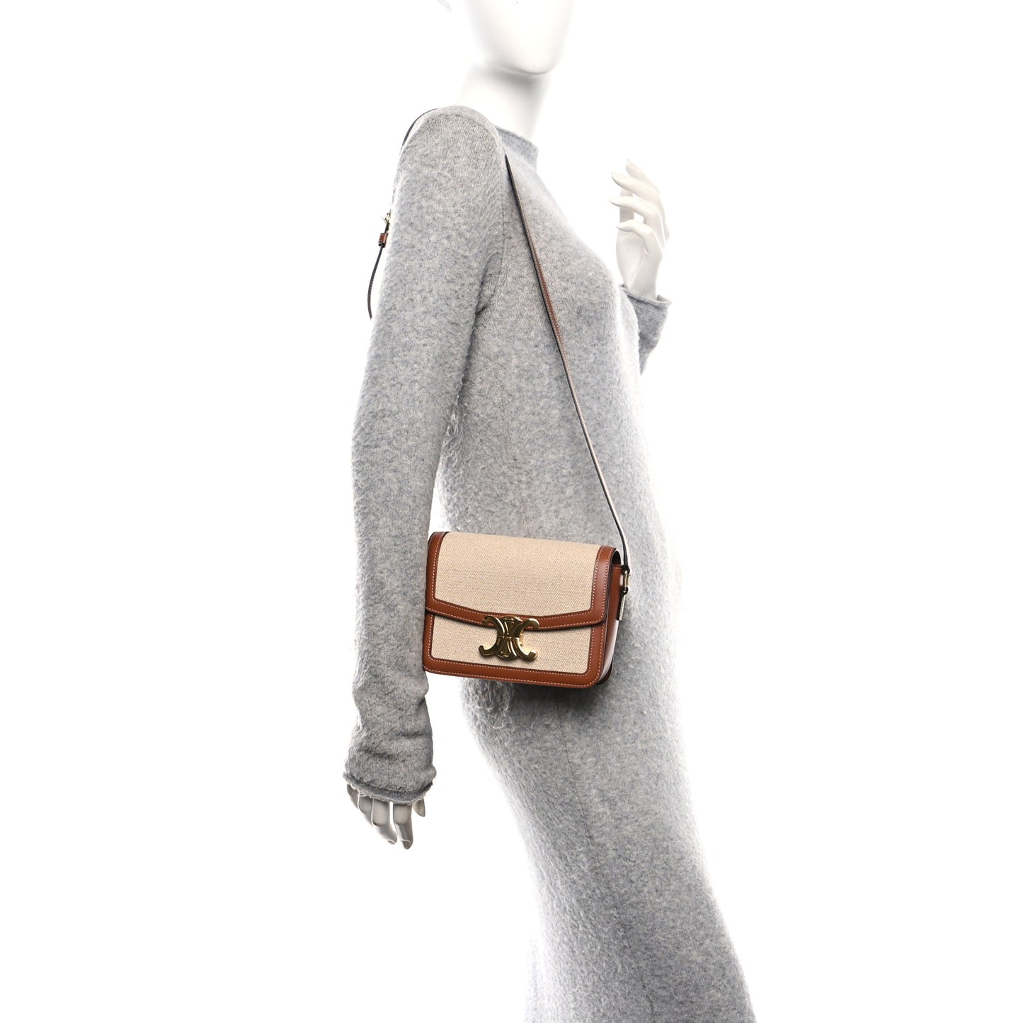 Textile Calfskin Teen Triomphe Bag Natural Tan