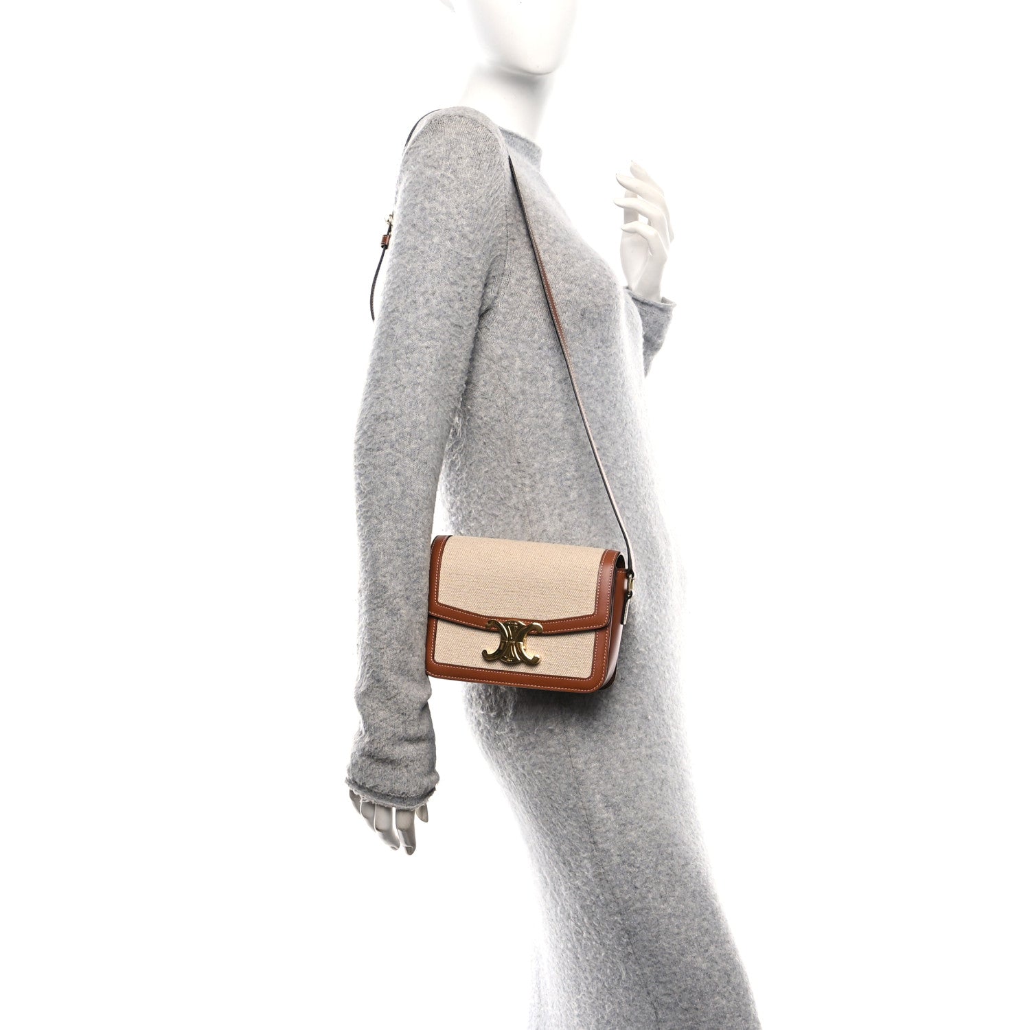 Celine Textile Calfskin Teen Triomphe Bag Natural Tan 2 of 10