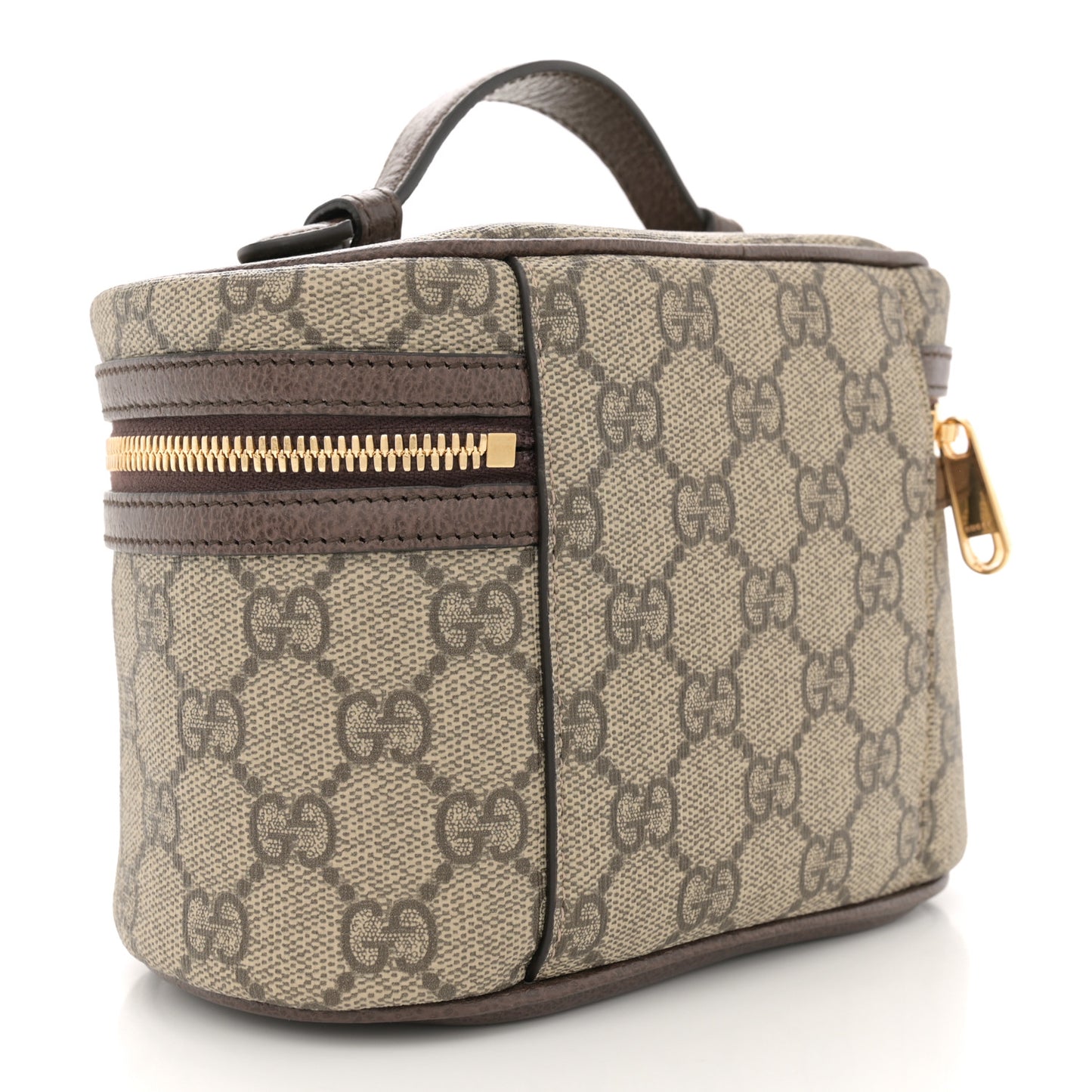 GG Supreme Monogram Textured Calfskin Web Ophidia Vanity Cosmetic Case Beige Ebony New Acero