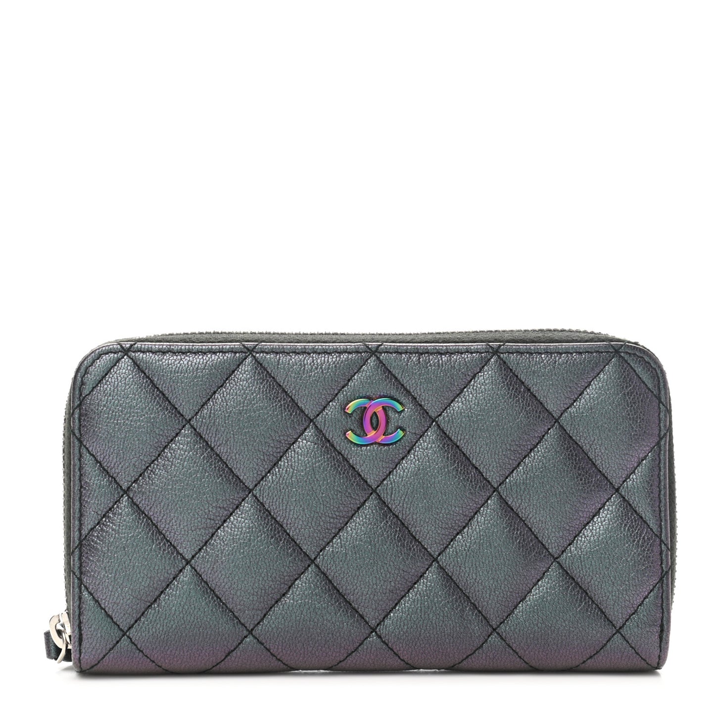 Iridescent Goatskin Quilted Medium Gusset Zip Around Wallet Purple