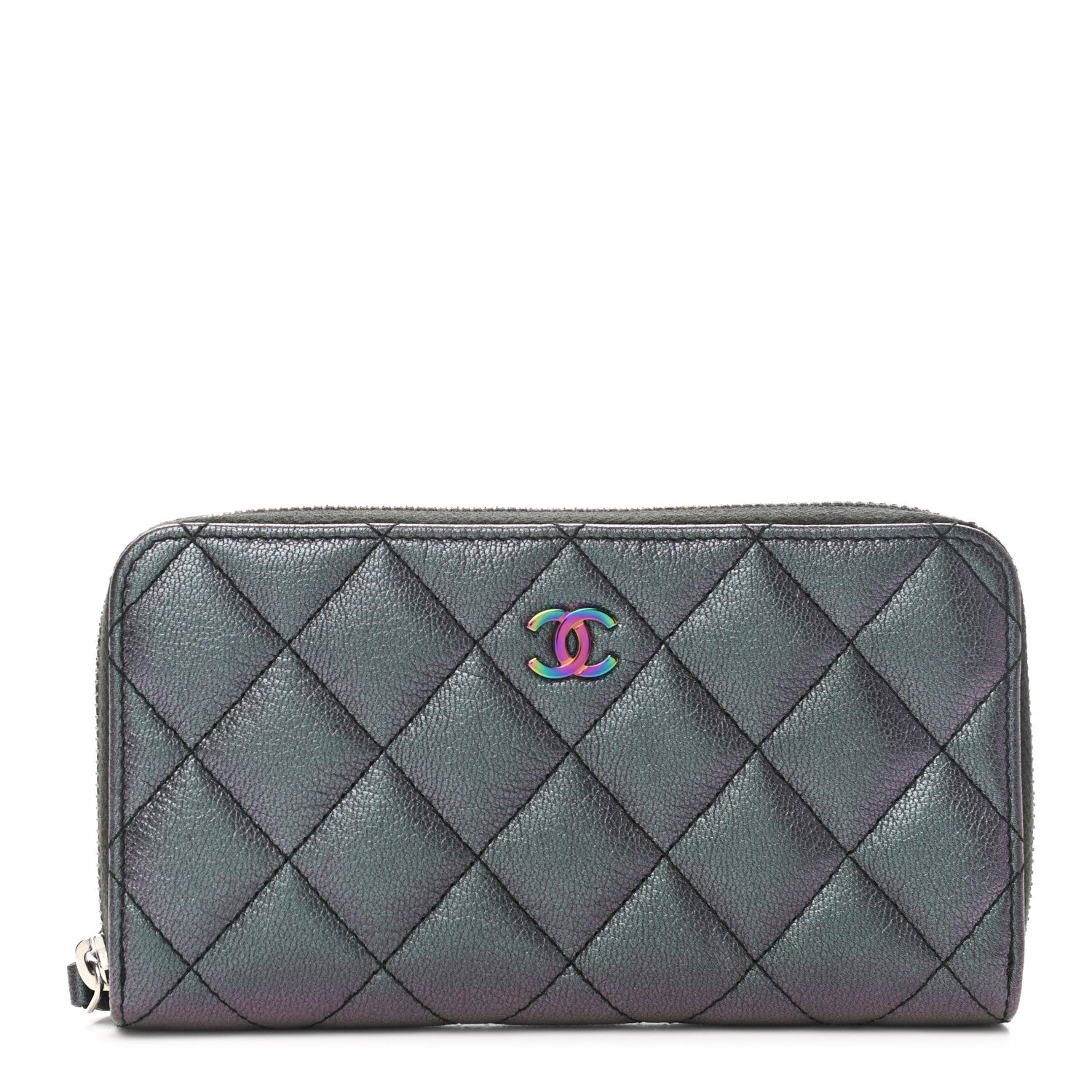 Chanel Iridescent Goatskin Quilted Medium Gusset Zip Around Wallet Purple 1 of 8