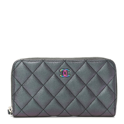 Chanel Iridescent Goatskin Quilted Medium Gusset Zip Around Wallet Purple 1 of 8