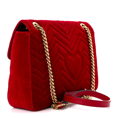 Gucci Velvet Matelasse Medium GG Marmont Shoulder Bag Hibiscus Red 3 of 12