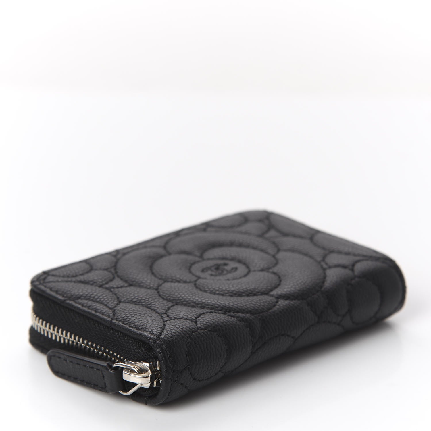 Chanel Caviar Camellia Embossed Zip Coin Purse Black 3 of 9