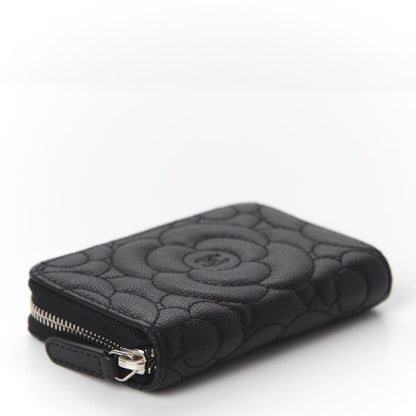 Chanel Caviar Camellia Embossed Zip Coin Purse Black 3 of 9