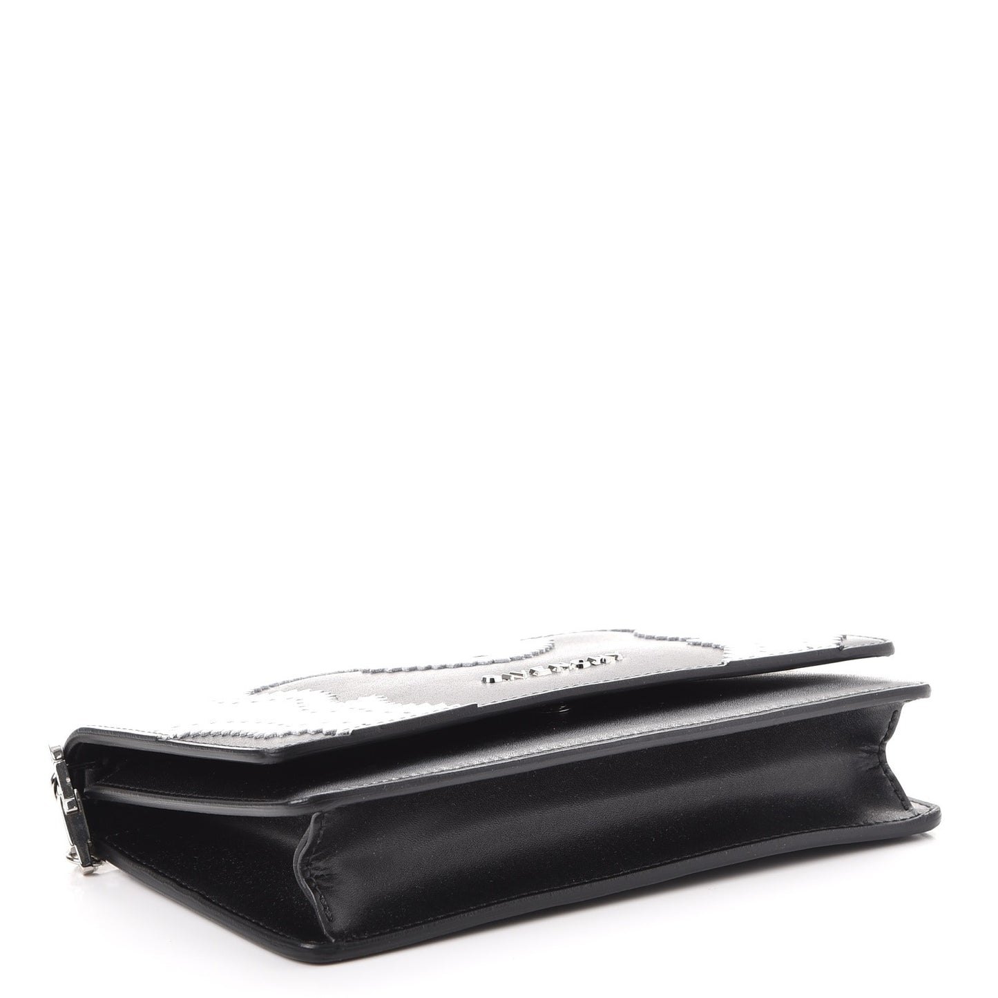 Calfskin Brogue Mini Pandora Chain Wallet Black White