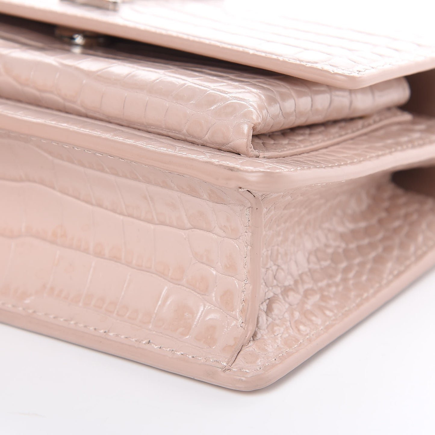 Calfskin Crocodile Embossed Monogram Sunset Chain Wallet Rose Antic