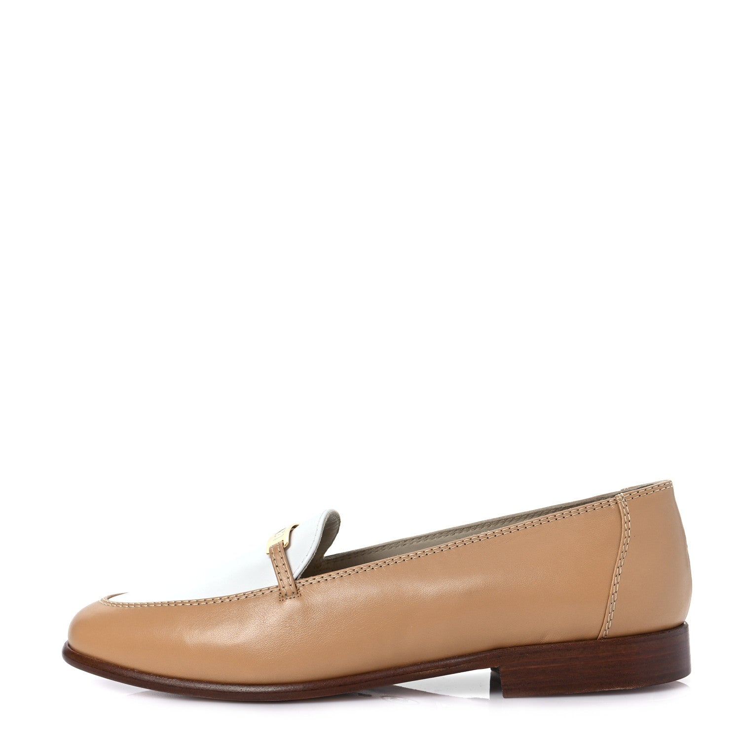 Chanel Lambskin Womens CC Mocassin Loafers 38 Beige White 1 of 8