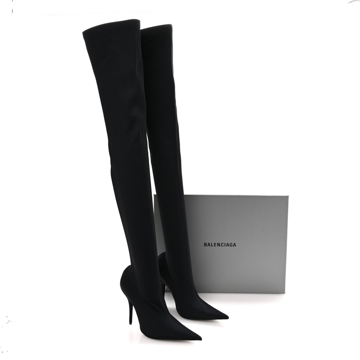 Spandex Pointed Toe Knife 110MM Thigh High Boots 38 Black