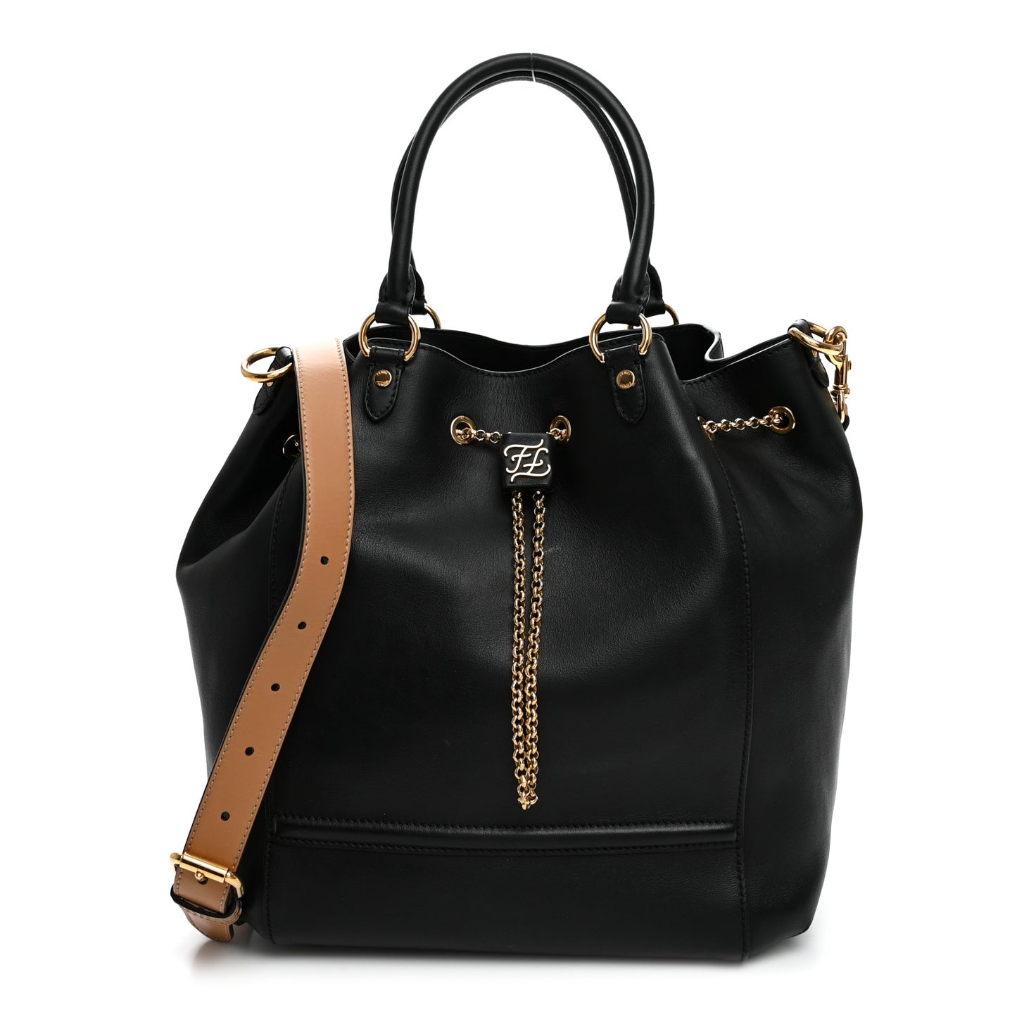 Vitello Grace King Karligraphy Chain Bucket Bag Black Bisquit