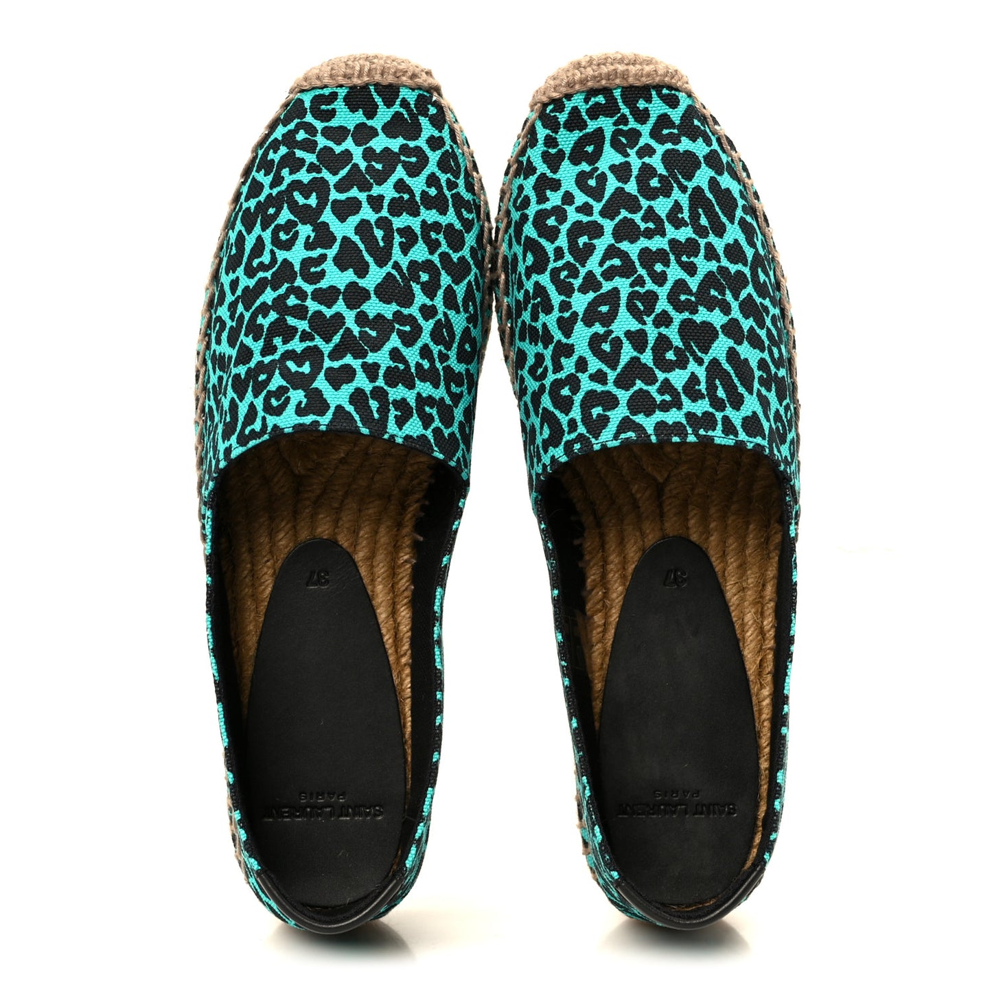 Canvas Leopard Print Espadrilles 37 Aqua Black