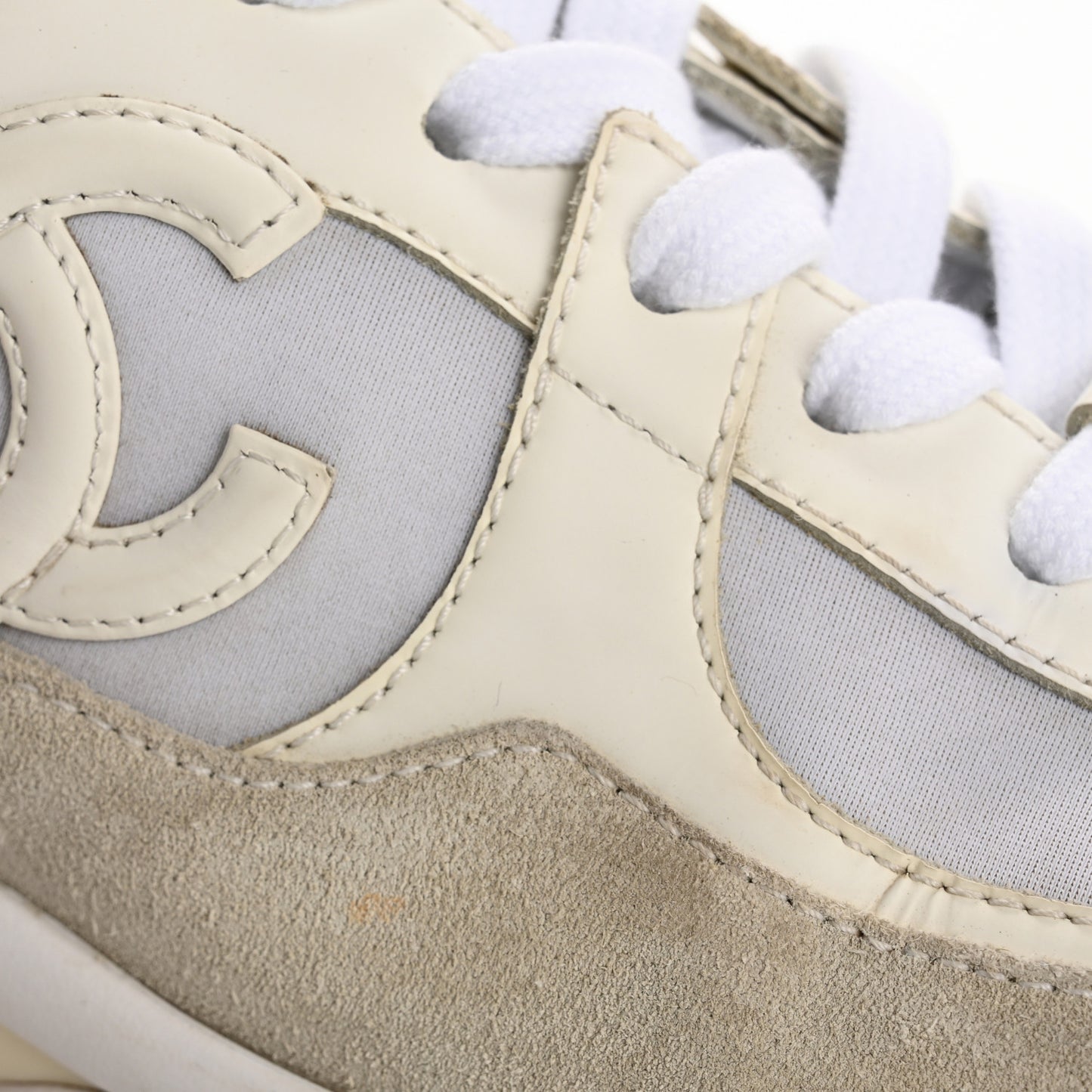 Suede Calfskin Fabric CC Sneakers 36.5 White